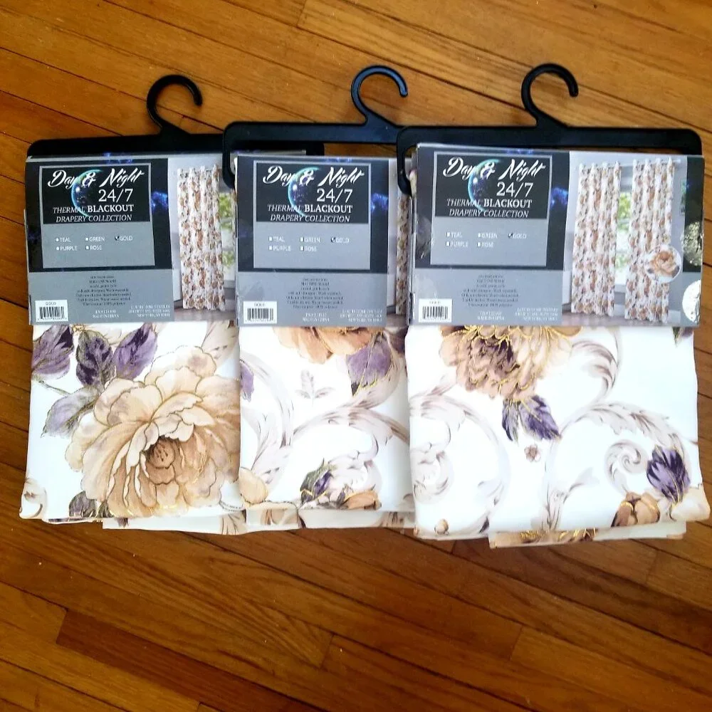 Floral White Thermal Blackout Curtain Panels, bundle of 3